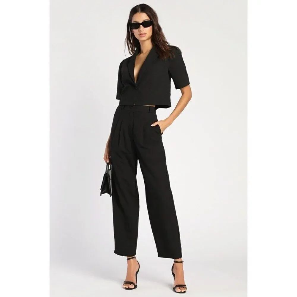 Lulus Black Pleated High-waisted Trouser Pants